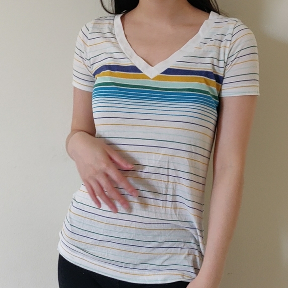 V Neck Striped Short Sleeve Tshirt 